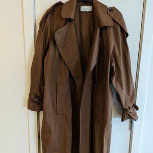 Shaina Mote Organic 100% Cotton Trench Coat Sz Small, Tobacco color